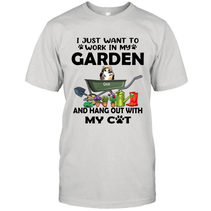 Custom Personalized Cat Garden T-shirt - I Just Want To Work In My Garden And Hang Out With My Cats - Gift For Cat Lover - GDGJT0