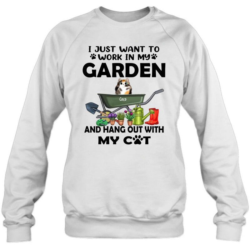 Personalized Cat Garden T-shirt - I Just Want To Work In My Garden And Hang Out With My Cats - Gift For Cat Lover - GDGJT0