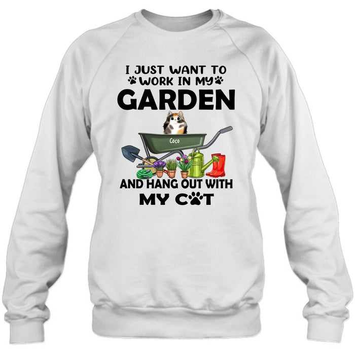 Custom Personalized Cat Garden T-shirt - I Just Want To Work In My Garden And Hang Out With My Cats - Gift For Cat Lover - GDGJT0