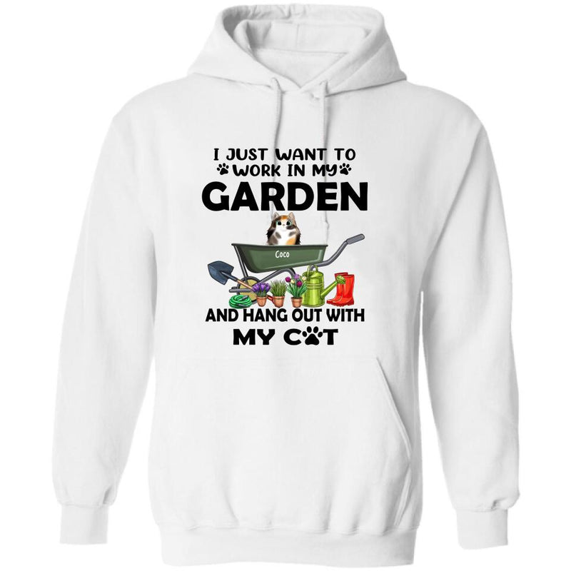 Personalized Cat Garden T-shirt - I Just Want To Work In My Garden And Hang Out With My Cats - Gift For Cat Lover - GDGJT0