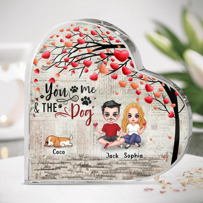 Custom Personalized Couple & Dog Heart-Shaped Acrylic Plaque - Best Gift Idea For Couple/Dog Lovers - Up To 5 Dogs - You, Me & The Dog