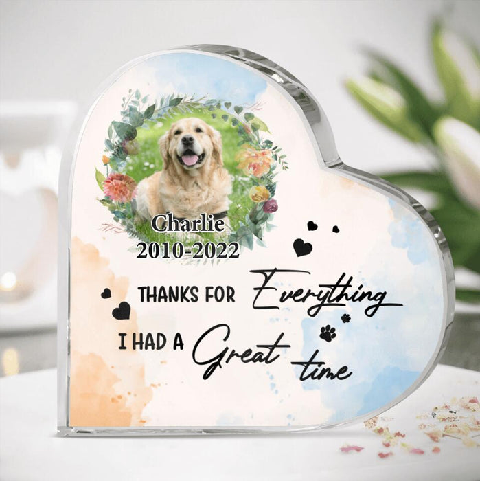 Custom Personalized Memorial Dog Heart-Shaped Acrylic Plaque - Gift Idea For Dog Lover - Thanks For Everything