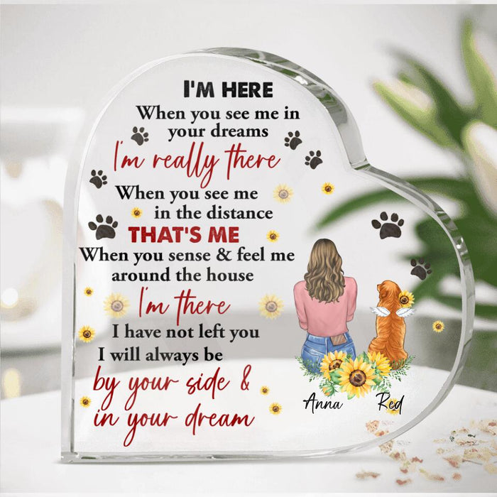 Custom Personalized Memorial Dog Mom Heart-Shaped Acrylic Plaque - Gift Idea For Mother's Day/Dog Lover - I'm Here