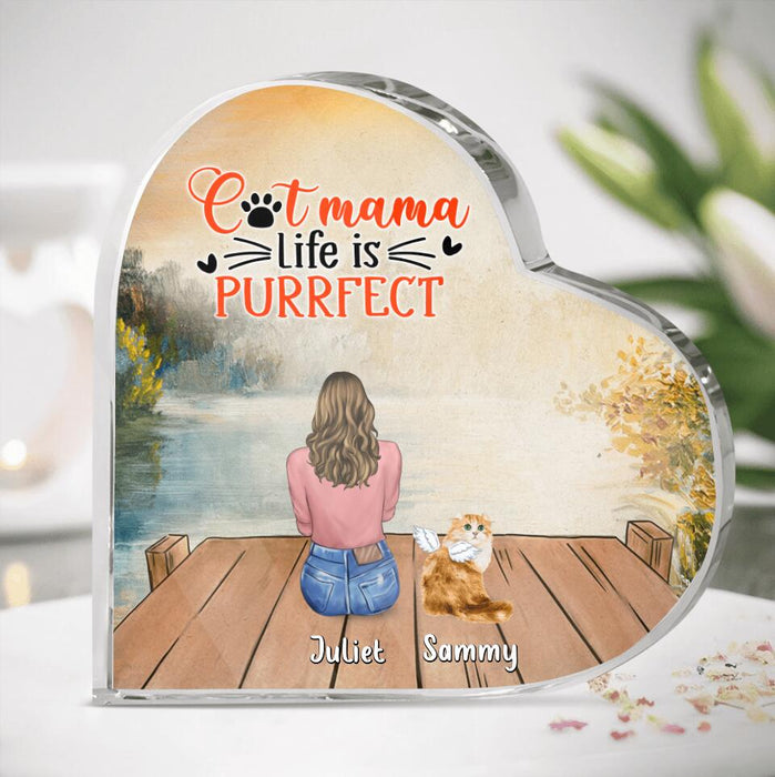 Custom Personalized Cat Mom Dad Heart-Shaped Acrylic Plaque - Upto 4 Cats - Gift Idea For 
Cat Lover/Couple - Cat Mama Life Is Purrfect