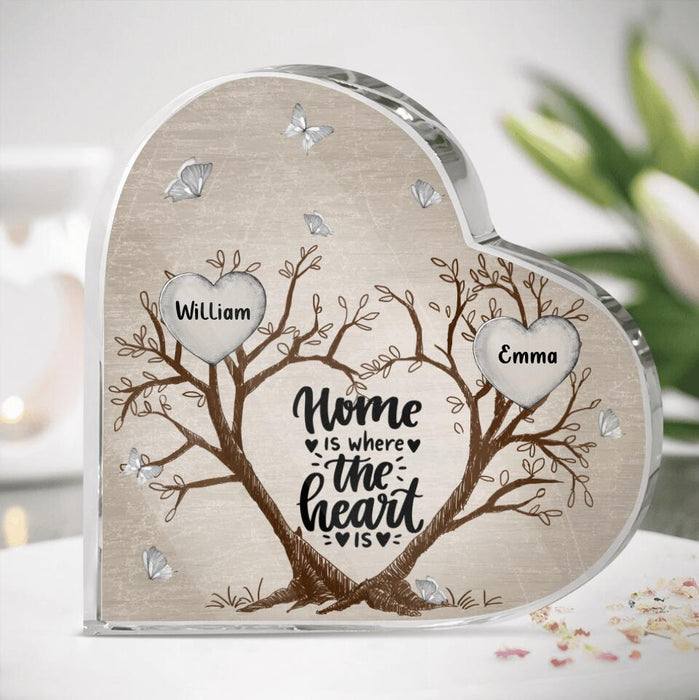 Custom Personalized Family Tree Heart Shaped Acrylic Plaque - Upto 10 People - Gift Idea For The Whole Family - Home Is Where The Heart Is