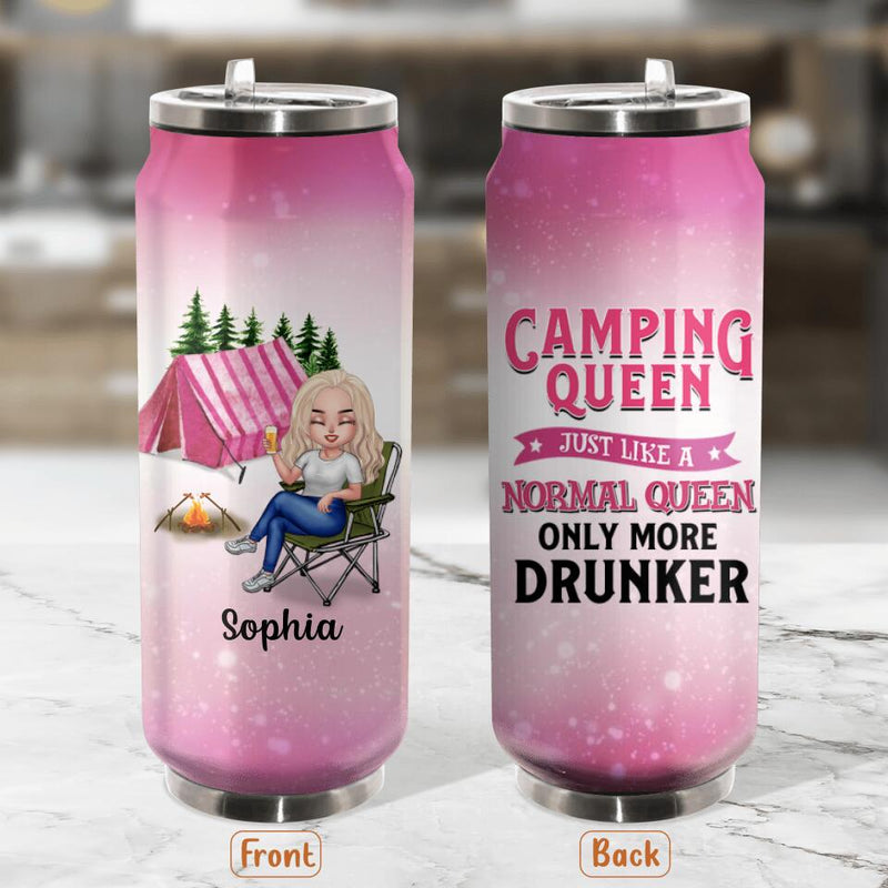 Personalized Camping Queen Soda Can Tumbler - Gift Idea For Camping Lovers - Camping Queen Just Like A Normal Queen Only More Drunker
