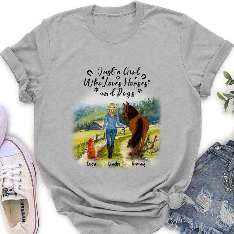 Personalized Horse And Dog Shirt - Up to 2 Horses And 4 Dogs - Best Gift For Horse/Dog Lover