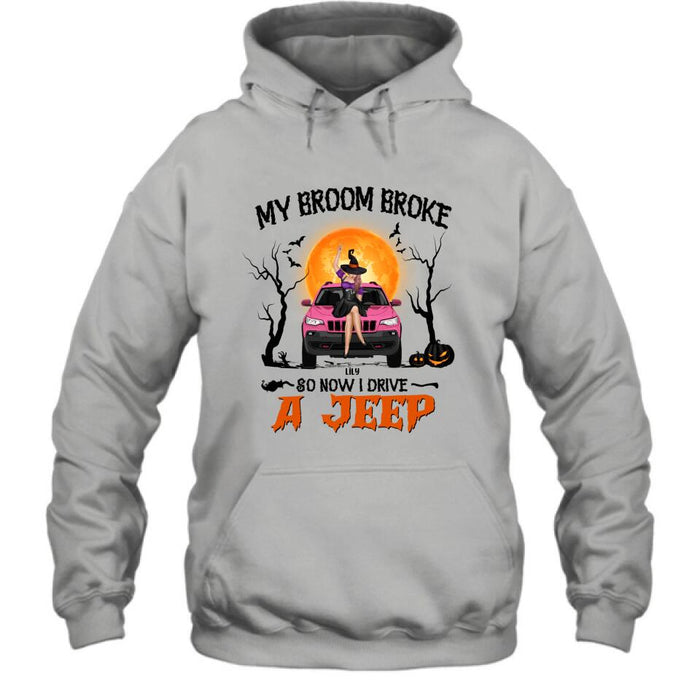 Custom Personalized Off - Road Witch T-Shirt/ Pullover Hoodie - Halloween Gift For Girl - My Broom Broke