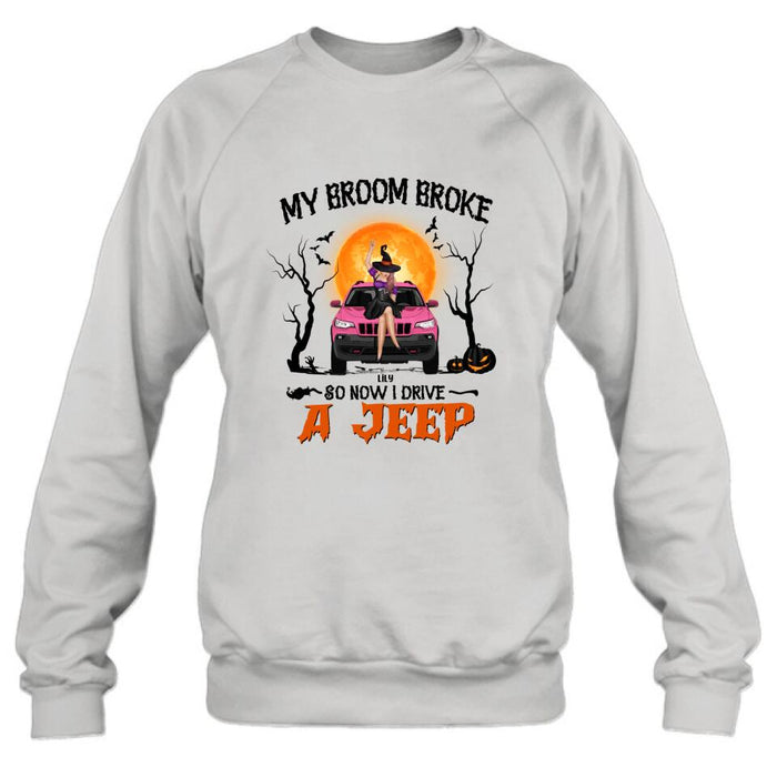 Custom Personalized Off - Road Witch T-Shirt/ Pullover Hoodie - Halloween Gift For Girl - My Broom Broke