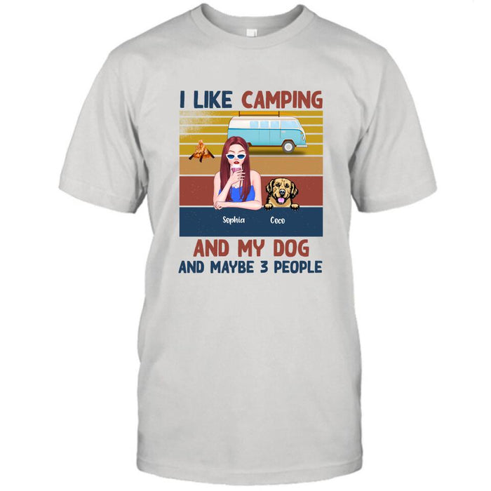 Custom Personalized Camping And Dog T-shirt/ Pullover Hoodie - Girl With Upto 3 Dogs - Best Gift For Dogs Lover - I Like Camping And My Dog