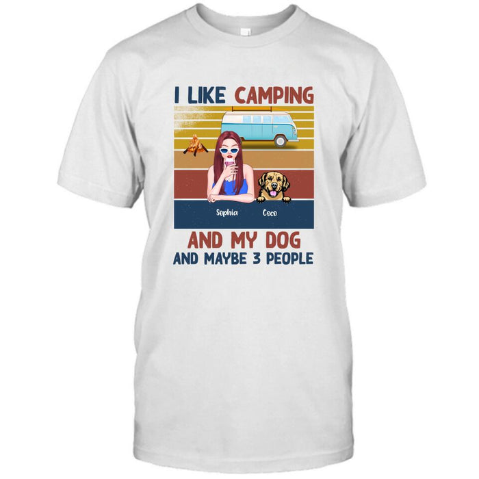 Custom Personalized Camping And Dog T-shirt/ Pullover Hoodie - Girl With Upto 3 Dogs - Best Gift For Dogs Lover - I Like Camping And My Dog