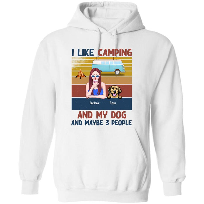 Custom Personalized Camping And Dog T-shirt/ Pullover Hoodie - Girl With Upto 3 Dogs - Best Gift For Dogs Lover - I Like Camping And My Dog