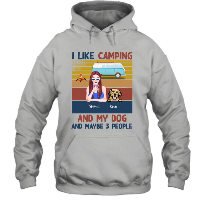 Custom Personalized Camping And Dog T-shirt/ Pullover Hoodie - Girl With Upto 3 Dogs - Best Gift For Dogs Lover - I Like Camping And My Dog