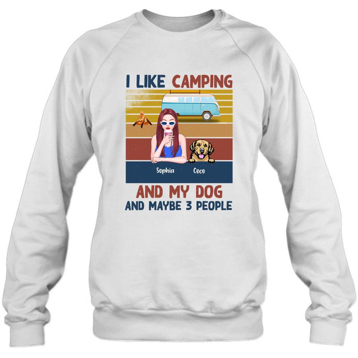 Custom Personalized Camping And Dog T-shirt/ Pullover Hoodie - Girl With Upto 3 Dogs - Best Gift For Dogs Lover - I Like Camping And My Dog