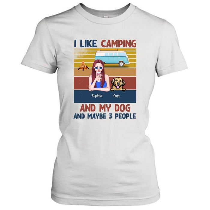 Custom Personalized Camping And Dog T-shirt/ Pullover Hoodie - Girl With Upto 3 Dogs - Best Gift For Dogs Lover - I Like Camping And My Dog