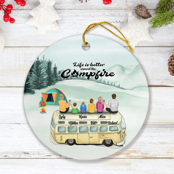 Custom Personalized Camping Ornament - Family On Camper Roof - Life Is Better Around The Campfire - JOWCU0