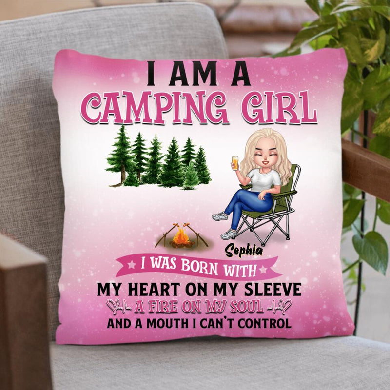 Personalized Camping Queen Pillow Cover - Gift Idea For Camping Lovers/Mother's Day - I Am A Camping Girl, I Was Born With My Heart On My Sleeve