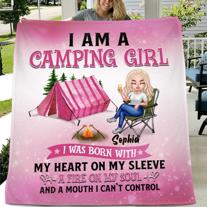 Custom Personalized Camping Queen Quilt - Gift Idea For Camping Lovers/Mother's Day - I Am A Camping Girl, I Was Born With My Heart On My Sleeve