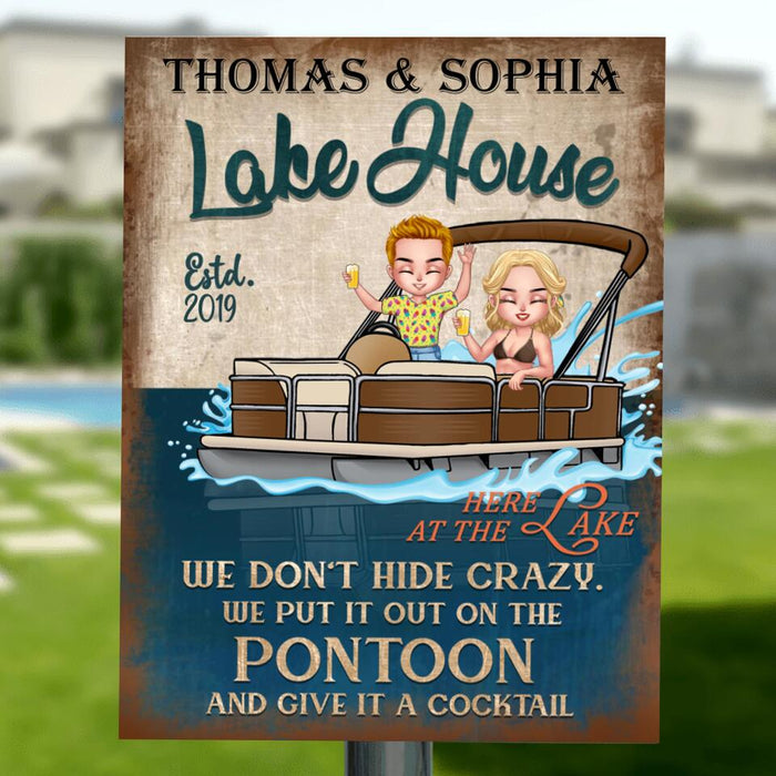 Custom Personalized Couple Pontoon Metal Sign - Valentine's Day Gift Idea For Couple - Lake House Here At The Lake