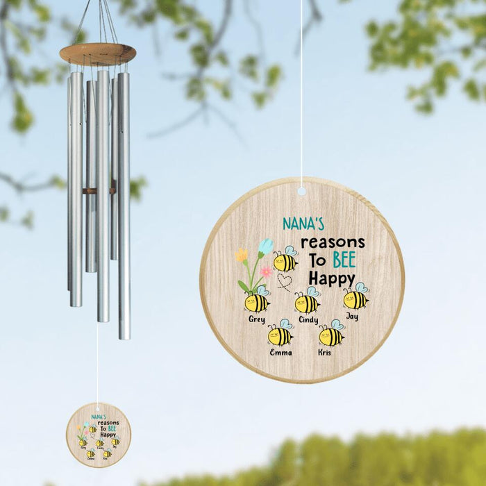 Custom Personalized Nana Bee Wind Chime - Gift for Grandmothers - Up to 5 Bees - Nana's reasons to bee happy