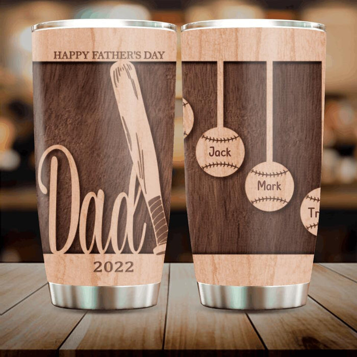 Custom Personalized Baseball Tumbler - Gift Idea For Baseball Lover/ Gift For Father From Kid with up to 5 Kids - Happy Father's Day 2023