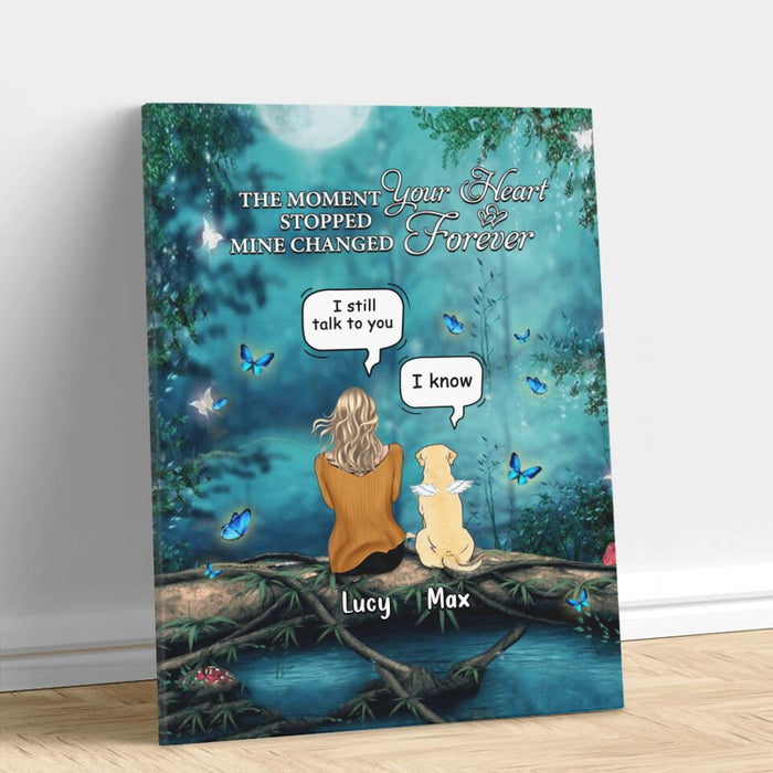 Custom Personalized Memorial Pet Canvas - Adult/ Couple With Upto 5 Pets - Memorial Gift Idea For Cat/ Dog Lover - The Moment Your Heart Stopped Mine Changed Forever