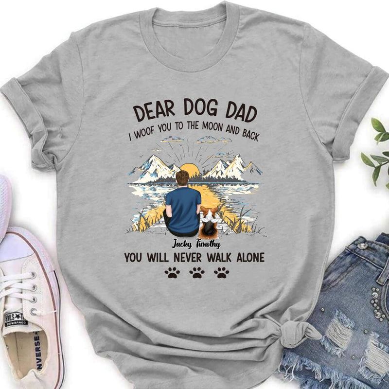 Personalized Dog Dad Shirt - Up to 5 Dogs - Gift Idea for Father's Day/Dog Lover - I Woof You To The Moon And Back