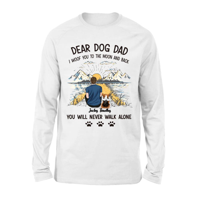 Custom Personalized Dog Dad Shirt - Upto 5 Dogs - Gift Idea for Father's Day/Dog Lover - I Woof You To The Moon And Back