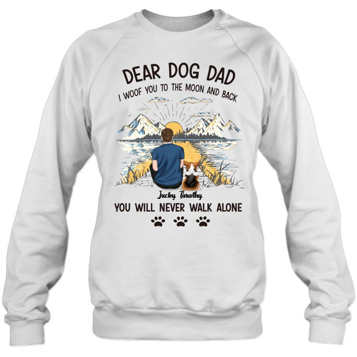 Custom Personalized Dog Dad Shirt - Upto 5 Dogs - Gift Idea for Father's Day/Dog Lover - I Woof You To The Moon And Back