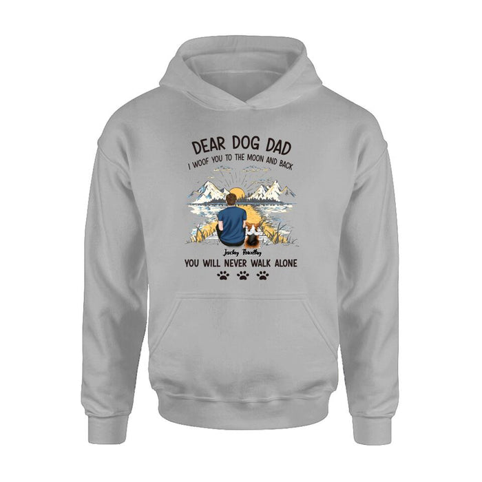 Custom Personalized Dog Dad Shirt - Upto 5 Dogs - Gift Idea for Father's Day/Dog Lover - I Woof You To The Moon And Back