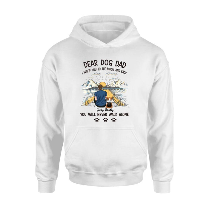 Custom Personalized Dog Dad Shirt - Upto 5 Dogs - Gift Idea for Father's Day/Dog Lover - I Woof You To The Moon And Back