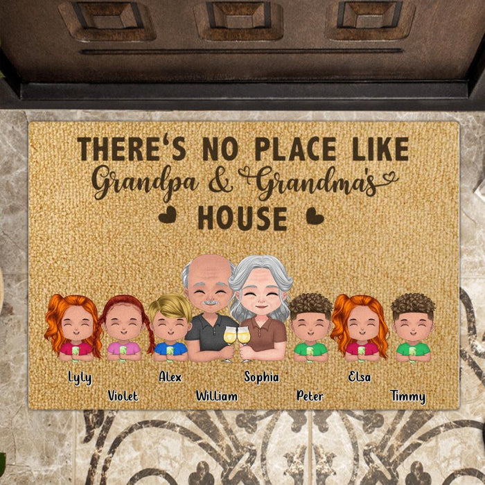 Personalized Grandpa & Grandma House Doormat - Up to 6 Grandkids - Gift Idea For Grandparents - There's No Place Like Grandpa & Grandma's House