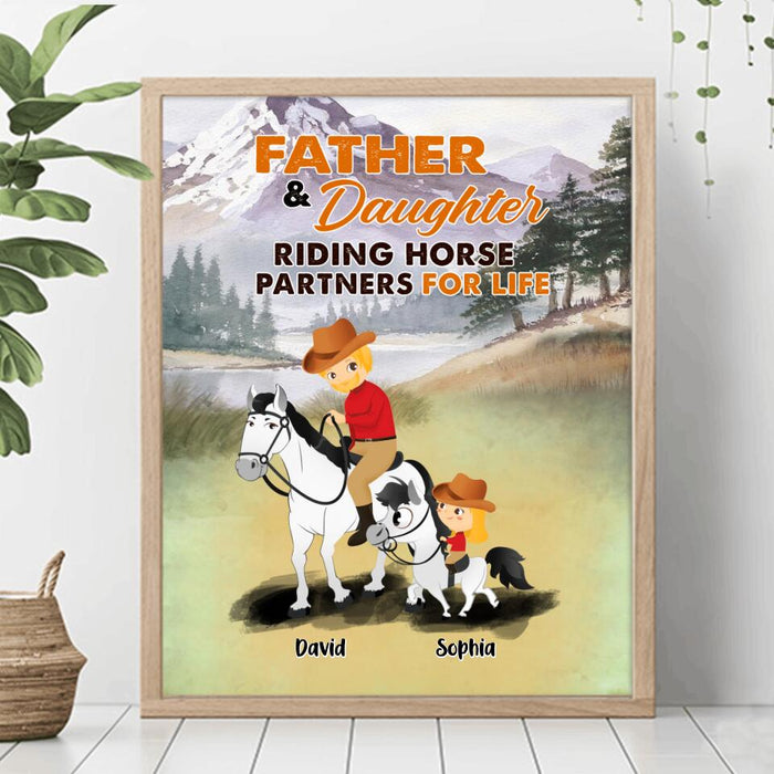 Custom Personalized Dad Horse Riding Vertical Poster - Gift Idea For Father's Day/Horse Lovers - Father & Daughter Riding Horse Partners For Life