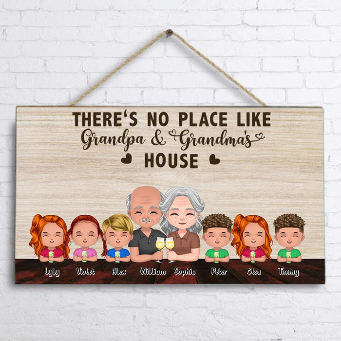 Custom Personalized Grandpa & Grandma House Door Sign - Up to 6 Grandkids - Gift Idea For Grandparents - There's No Place Like Grandpa & Grandma's House