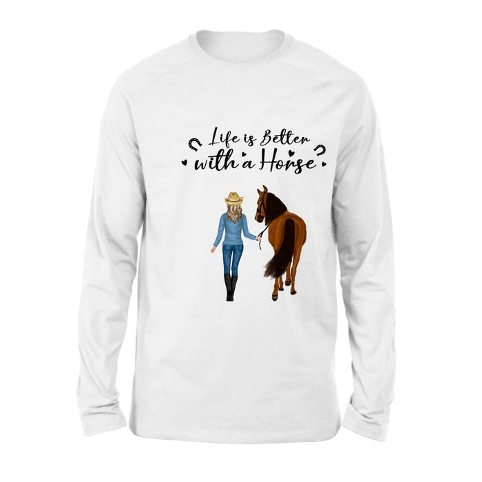 Custom Personalized Horse Girl Shirt - Upto 4 Horses - Best Gift For Horse Lover - Life Is Better With Horses