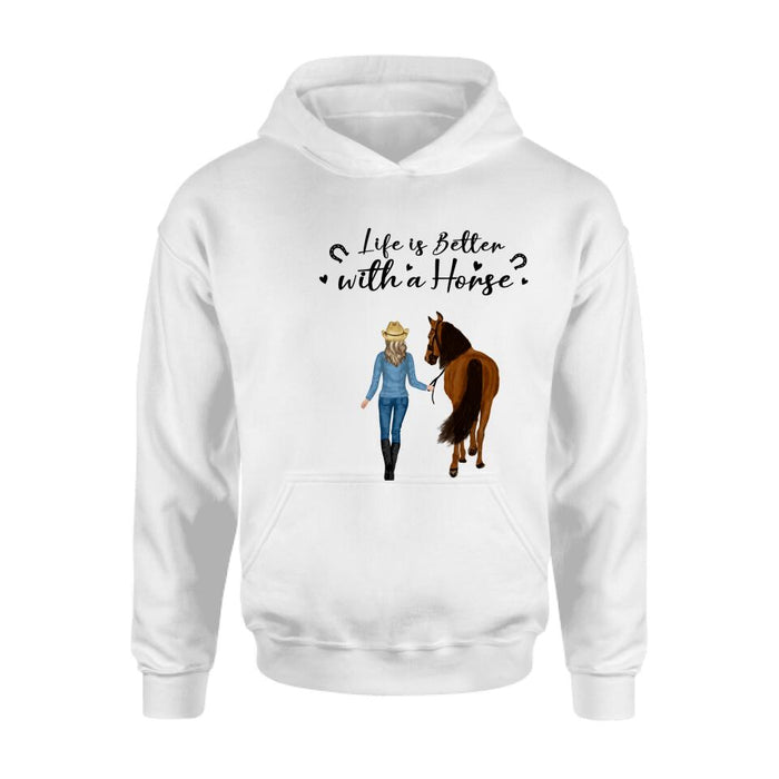 Custom Personalized Horse Girl Shirt - Upto 4 Horses - Best Gift For Horse Lover - Life Is Better With Horses