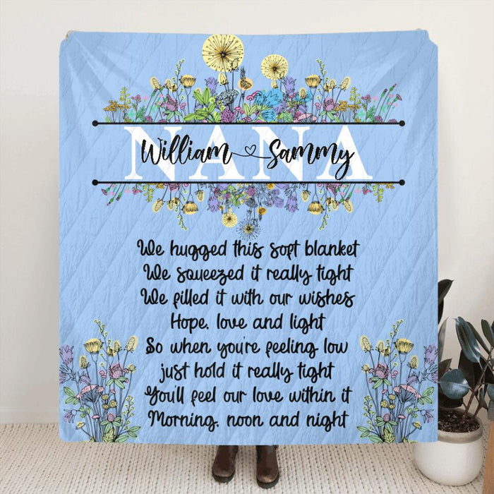 Custom Personalized Grandma Quilt/Fleece Blanket -  Upto 7 Kids - Gift Idea For Grandma/Mother's Day - We Hugged This Soft Blanket