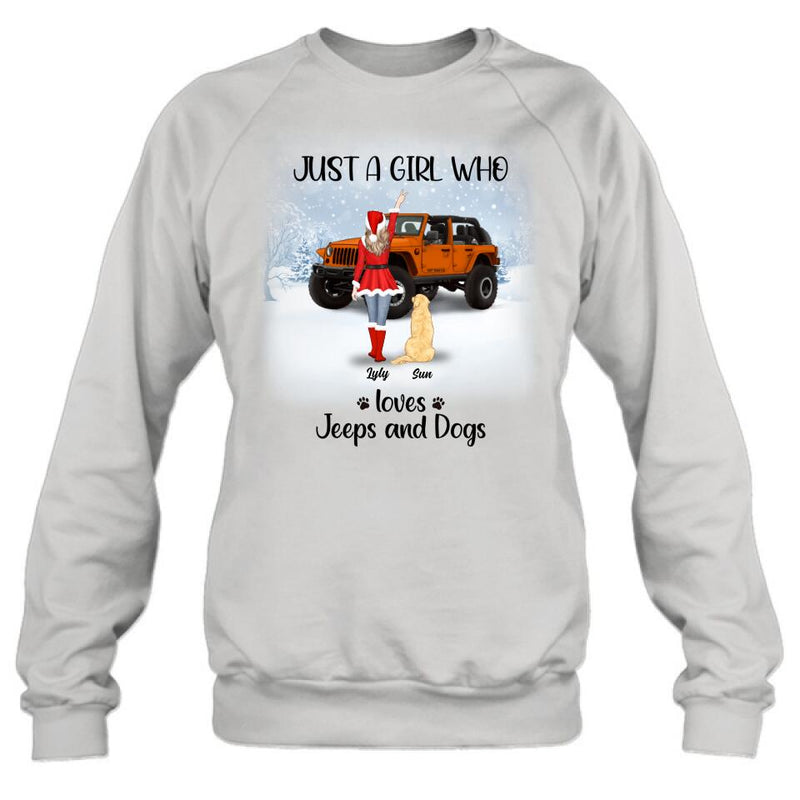 Personalized Christmas Off-road Girl T-shirt/Pullover Hoodie - Girl With Up to 4 Pets - Christmas Gift For Dog/Cat Lover - Just A Girl