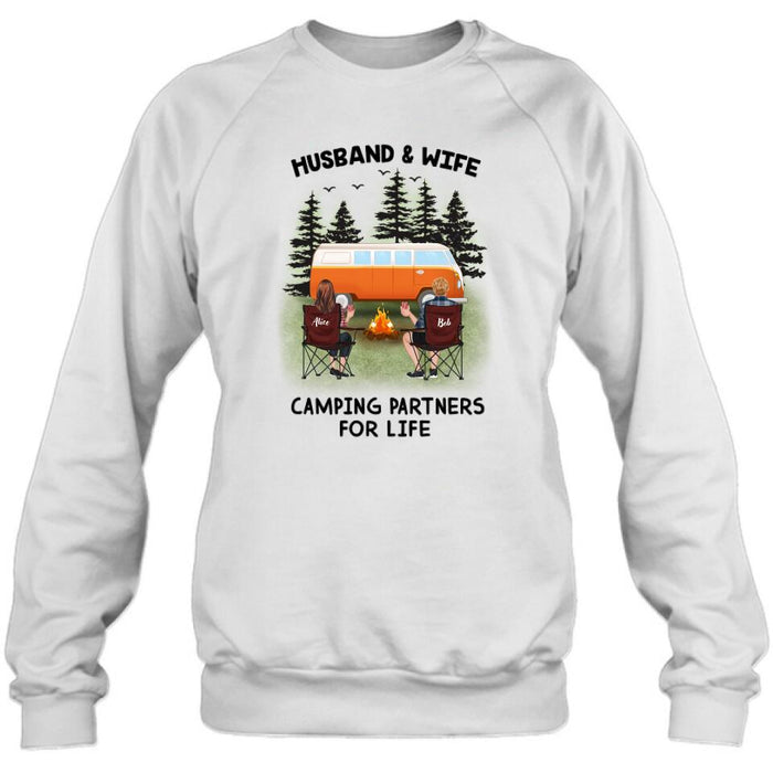 Custom Personalized Camping Shirt - Upto 3 Pets - Best Gift For Camping Lover - Husband And Wife Camping Partners For Life