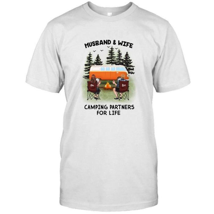 Custom Personalized Camping Shirt - Upto 3 Pets - Best Gift For Camping Lover - Husband And Wife Camping Partners For Life