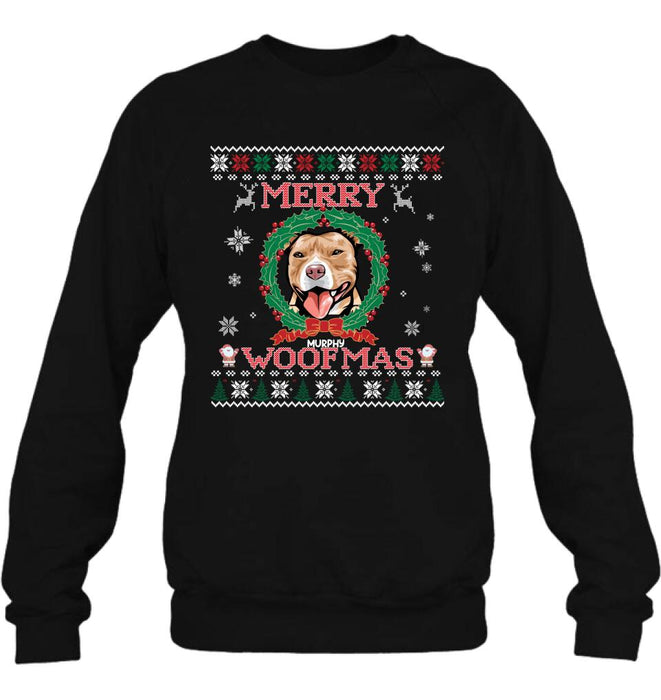 Custom Personalized Dog Sweatshirt - Upto 5 Dogs - Best Gift For Dog Lover - Merry Woofmas