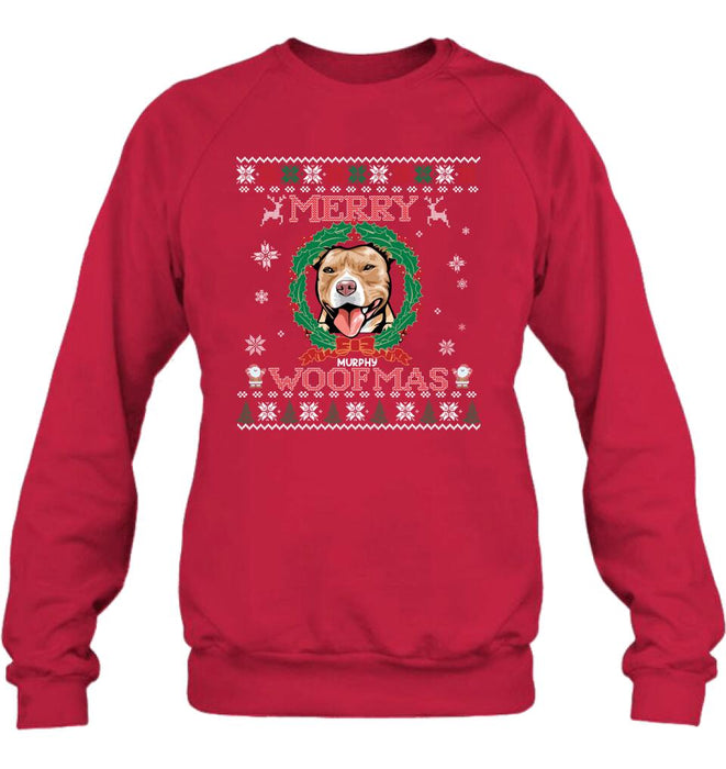 Custom Personalized Dog Sweatshirt - Upto 5 Dogs - Best Gift For Dog Lover - Merry Woofmas