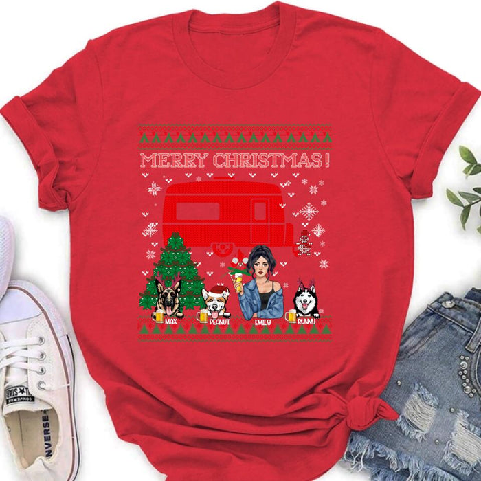 Custom Personalized Dog Mom Camping Sweatshirt - Upto 3 Dogs - Merry Christmas