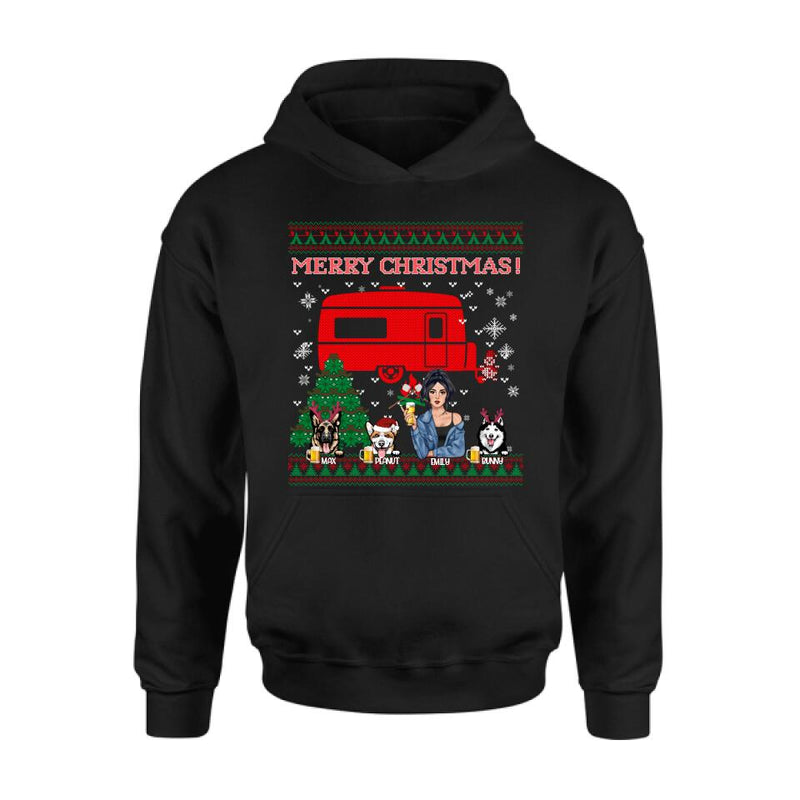 Personalized Dog Mom Camping Sweatshirt - Up to 3 Dogs - Merry Christmas