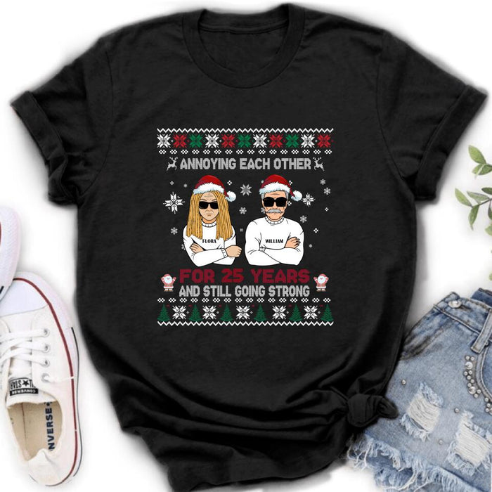 Custom Personalized Annoying Married Couple Xmas Sweatshirt - Best Gift For Couple - Annoying Each Other For 25 Years and Still Going Strong