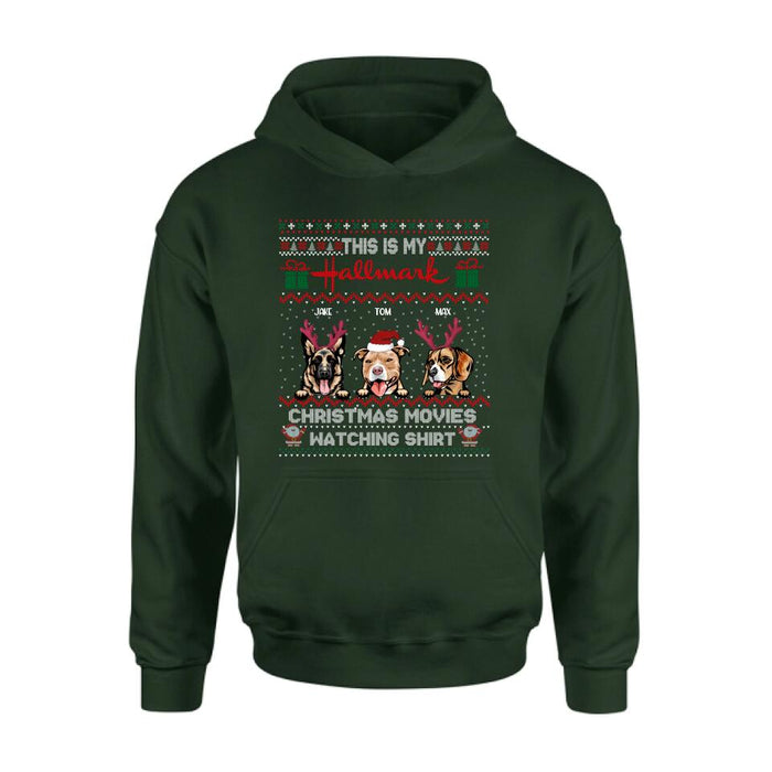 Custom Personalized Xmas Dog Shirt - Upto 3 Dogs - Best Gift For Dog Lover - This Is My Hallmark Christmas Movies Watching Shirt