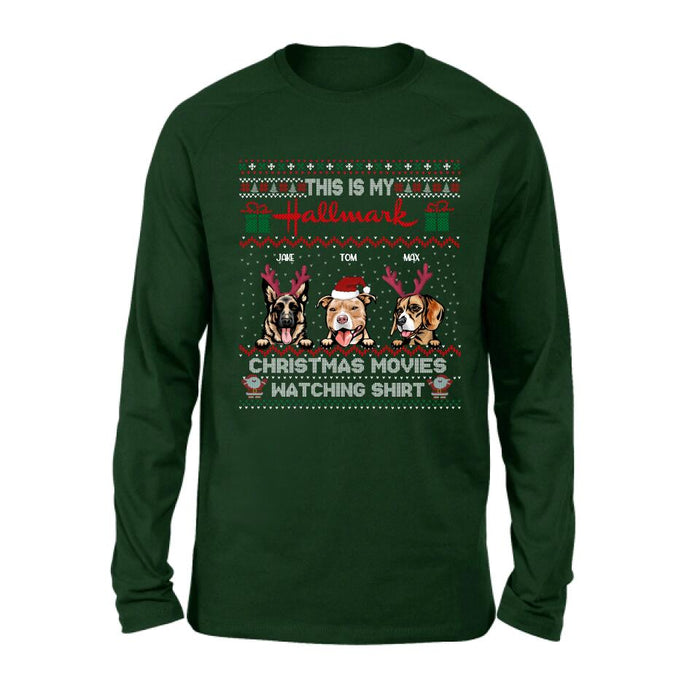 Custom Personalized Xmas Dog Shirt - Upto 3 Dogs - Best Gift For Dog Lover - This Is My Hallmark Christmas Movies Watching Shirt