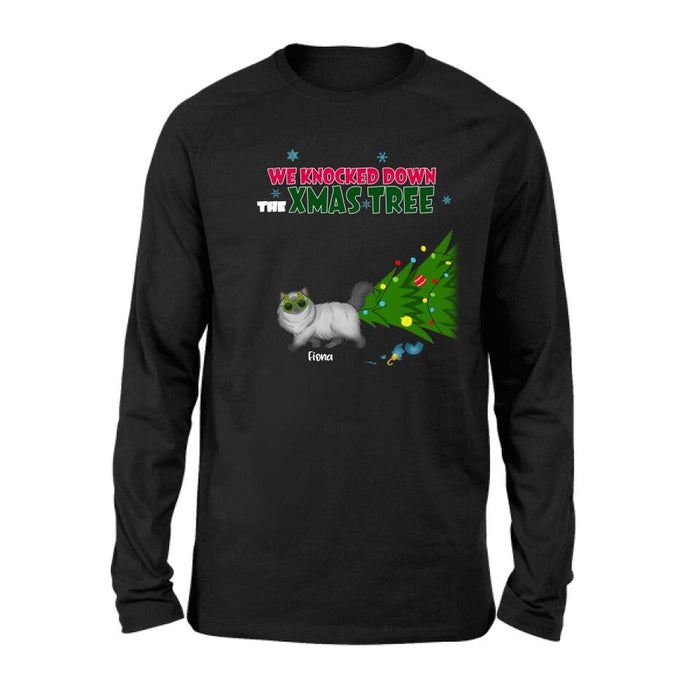 Custom Personalized Christmas Cat Shirt/ Pullover Hoodie - Upto 4 Cats - Best Gift For Cat Lovers - We Knocked Down The Xmas Tree