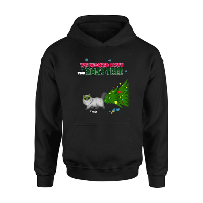 Custom Personalized Christmas Cat Shirt/ Pullover Hoodie - Upto 4 Cats - Best Gift For Cat Lovers - We Knocked Down The Xmas Tree