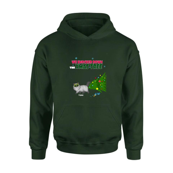 Custom Personalized Christmas Cat Shirt/ Pullover Hoodie - Upto 4 Cats - Best Gift For Cat Lovers - We Knocked Down The Xmas Tree